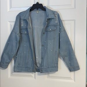 Pearl Studded Light Wash Jean Jacket!!Never Worn!